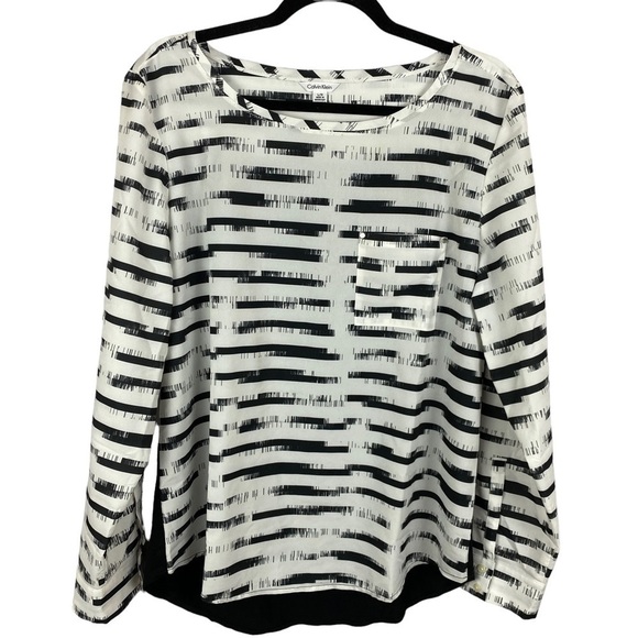 Calvin Klein Classic Contemporary Striped Viscose Blend Blouse Large Black White - Picture 2 of 14